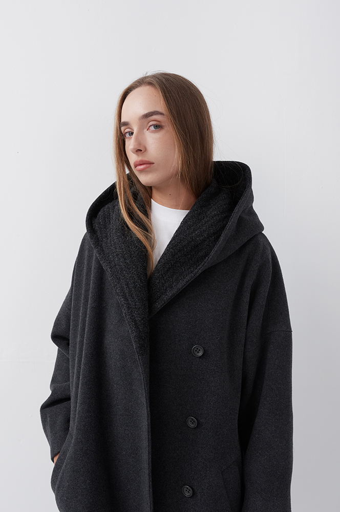 Пальто графіт з каптуром (ПТ 11/1)